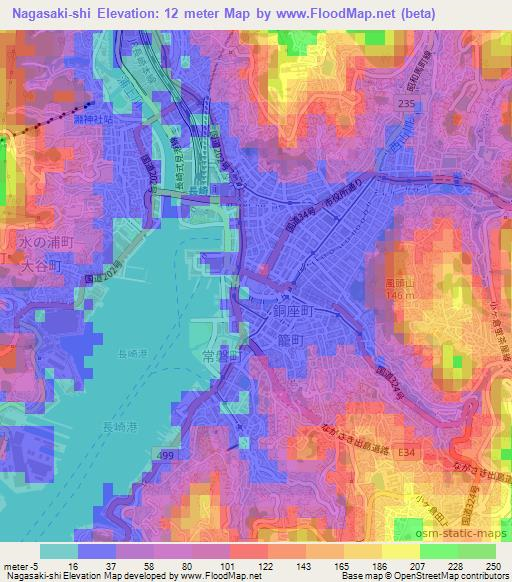 Nagasaki-shi,Japan Elevation Map