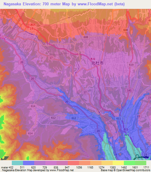 Nagasaka,Japan Elevation Map