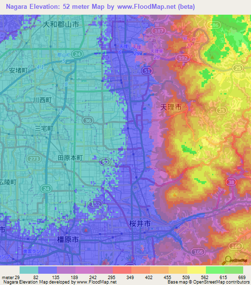 Nagara,Japan Elevation Map
