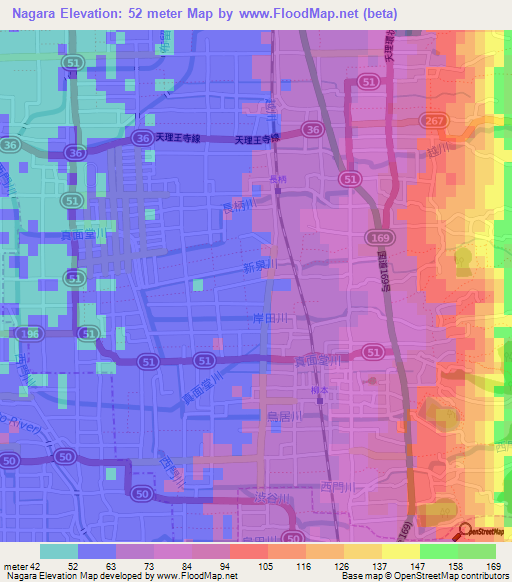 Nagara,Japan Elevation Map