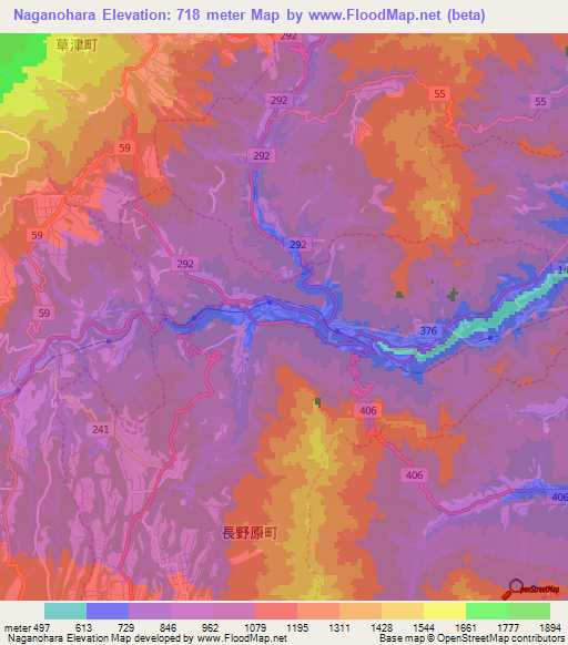 Naganohara,Japan Elevation Map