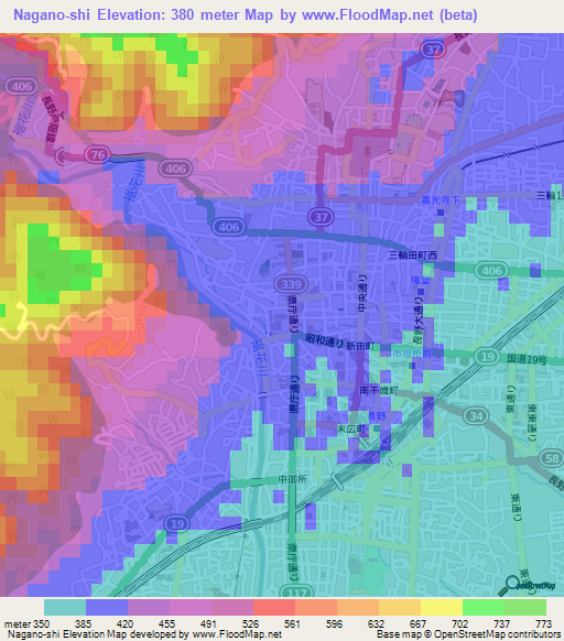 Nagano-shi,Japan Elevation Map
