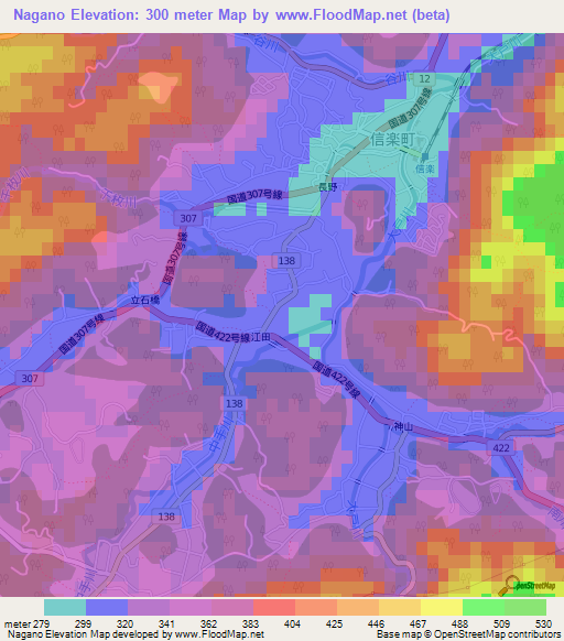 Nagano,Japan Elevation Map