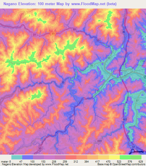 Nagano,Japan Elevation Map