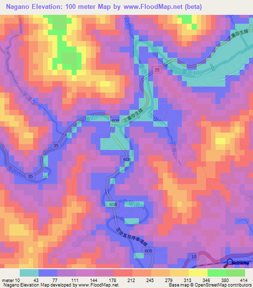 Nagano,Japan Elevation Map
