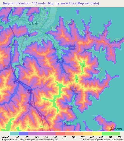 Nagano,Japan Elevation Map