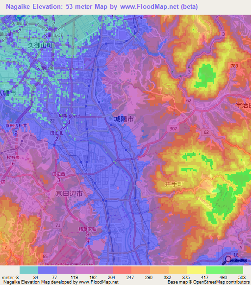 Nagaike,Japan Elevation Map