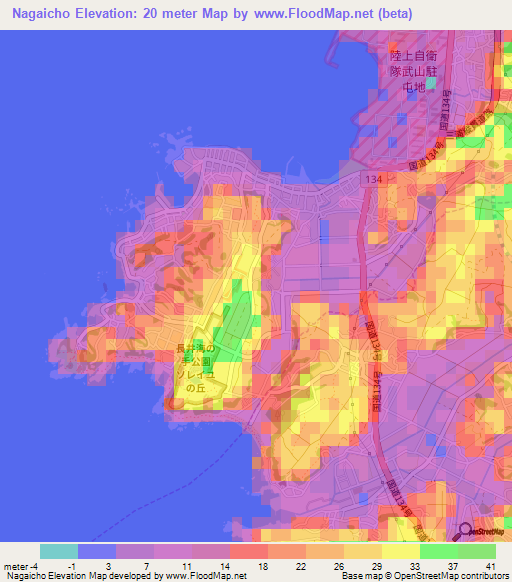 Nagaicho,Japan Elevation Map