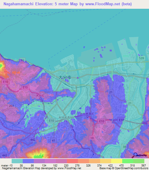 Nagahamamachi,Japan Elevation Map