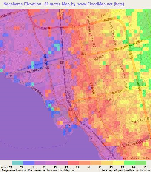 Nagahama,Japan Elevation Map