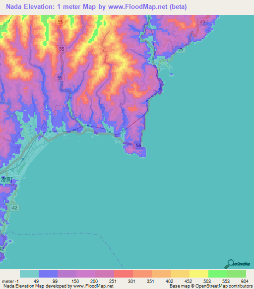 Nada,Japan Elevation Map