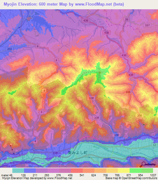 Myojin,Japan Elevation Map