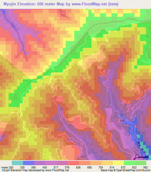 Myojin,Japan Elevation Map