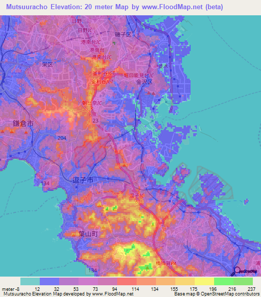 Mutsuuracho,Japan Elevation Map