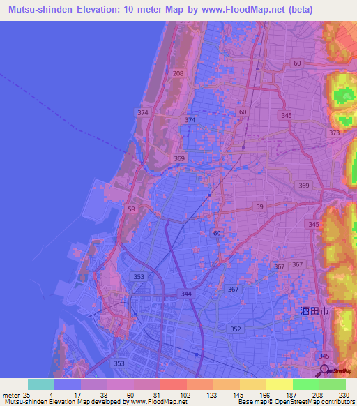 Mutsu-shinden,Japan Elevation Map