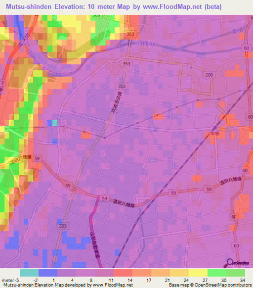 Mutsu-shinden,Japan Elevation Map