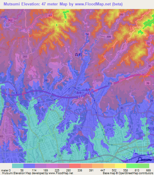 Mutsumi,Japan Elevation Map