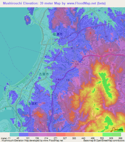 Mushirouchi,Japan Elevation Map