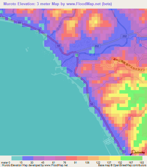 Muroto,Japan Elevation Map