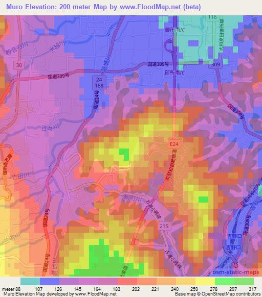 Muro,Japan Elevation Map