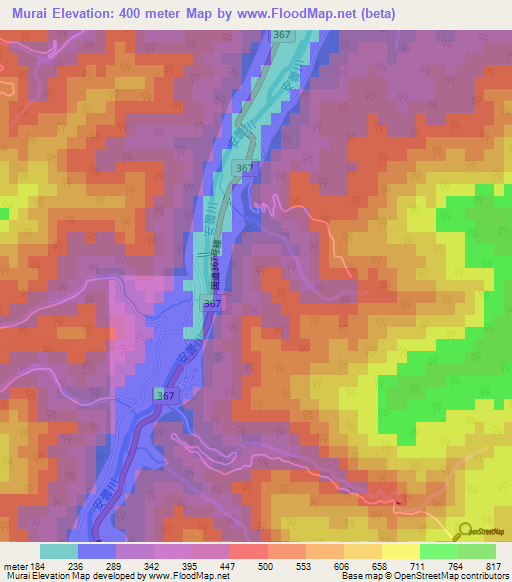 Murai,Japan Elevation Map