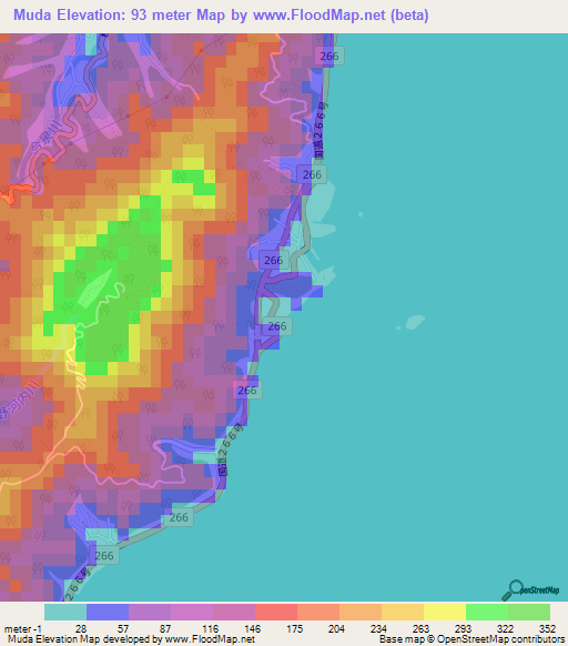 Muda,Japan Elevation Map