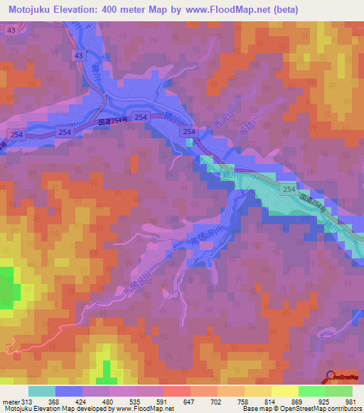 Motojuku,Japan Elevation Map