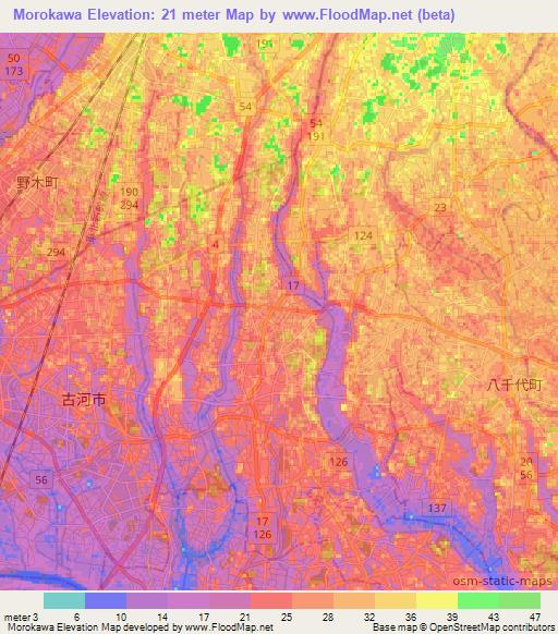Morokawa,Japan Elevation Map