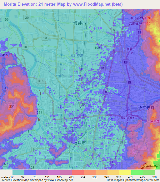 Morita,Japan Elevation Map