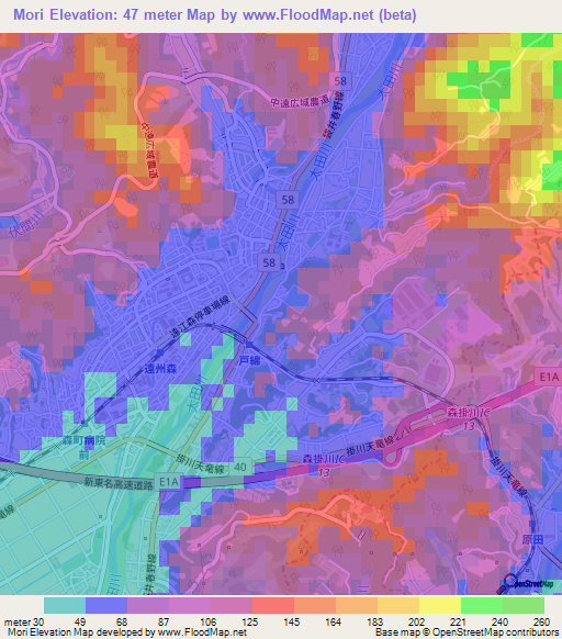Mori,Japan Elevation Map