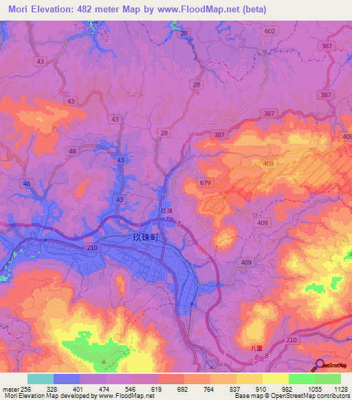 Mori,Japan Elevation Map