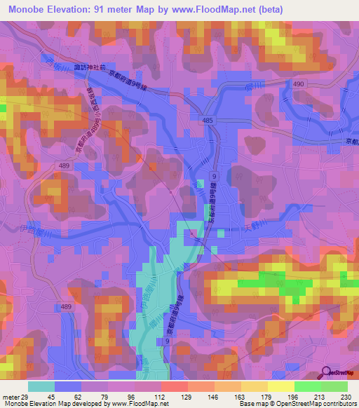 Monobe,Japan Elevation Map