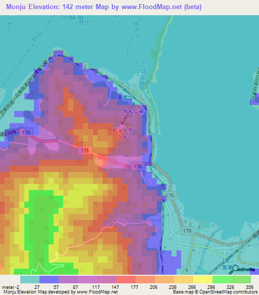 Monju,Japan Elevation Map