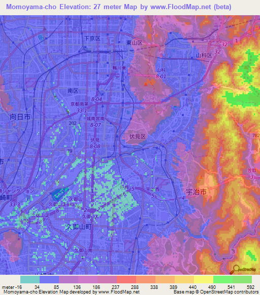 Momoyama-cho,Japan Elevation Map