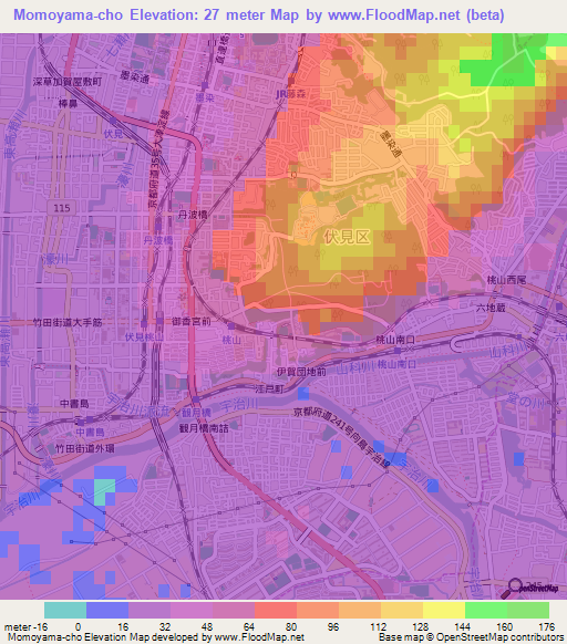 Momoyama-cho,Japan Elevation Map