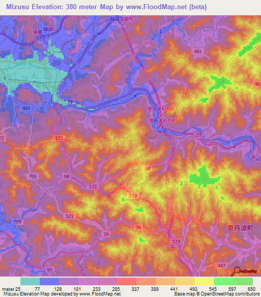 Mizusu,Japan Elevation Map