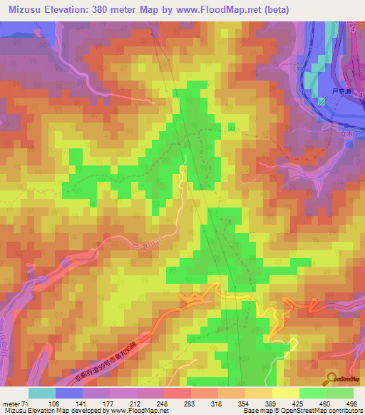 Mizusu,Japan Elevation Map