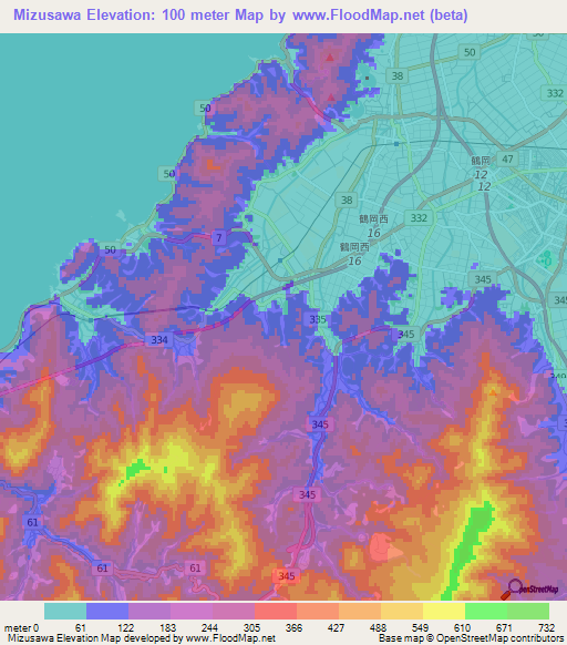 Mizusawa,Japan Elevation Map