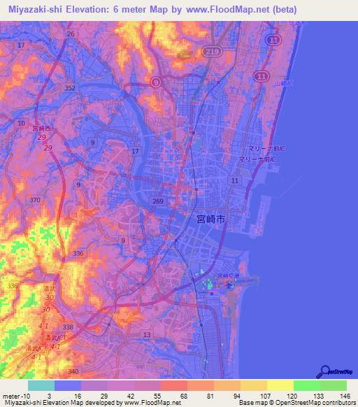 Miyazaki-shi,Japan Elevation Map