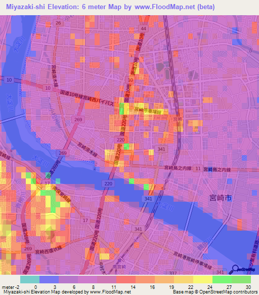 Miyazaki-shi,Japan Elevation Map