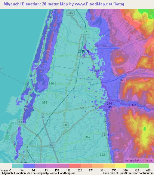 Miyauchi,Japan Elevation Map
