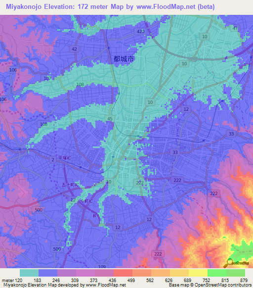 Miyakonojo,Japan Elevation Map