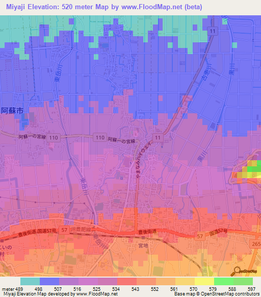 Miyaji,Japan Elevation Map