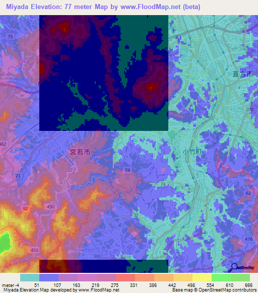 Miyada,Japan Elevation Map