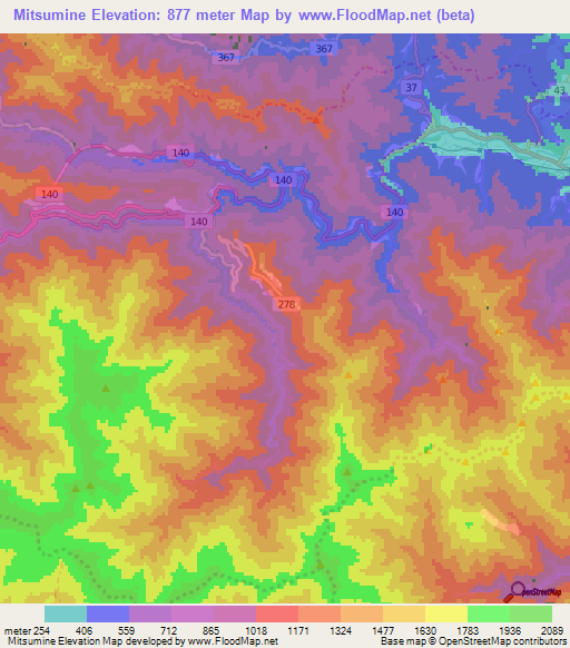 Mitsumine,Japan Elevation Map