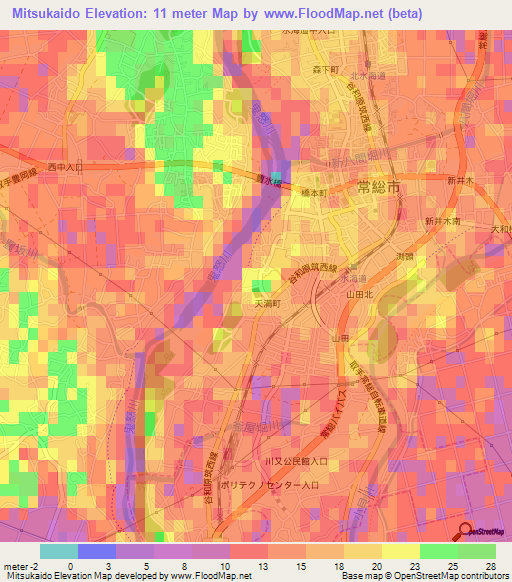 Mitsukaido,Japan Elevation Map