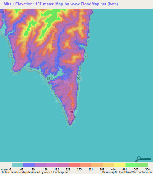 Mitsu,Japan Elevation Map