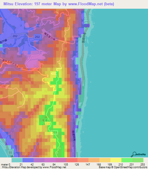 Mitsu,Japan Elevation Map
