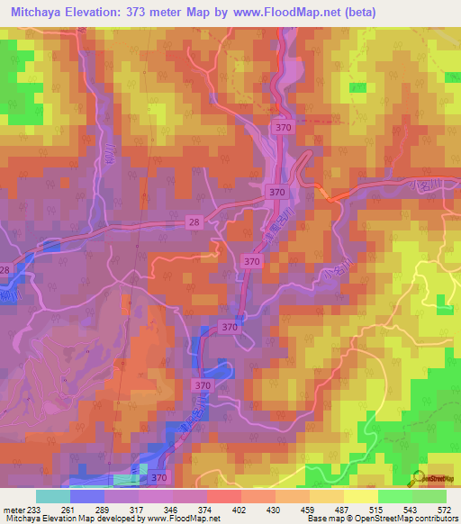 Mitchaya,Japan Elevation Map