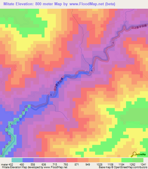 Mitate,Japan Elevation Map
